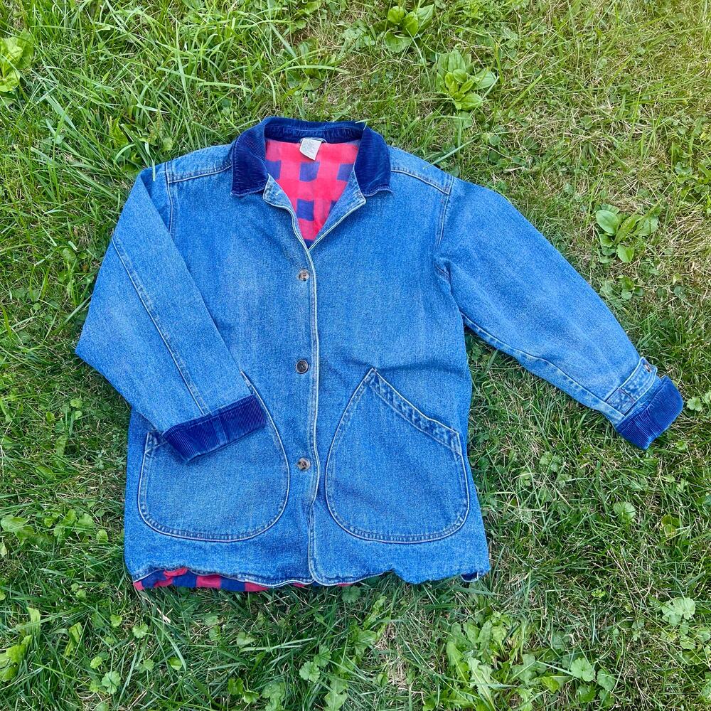 Vintage 90s Women’s Denim Barn Chore Coat Outbrook Flannel Corduroy Heavy L
